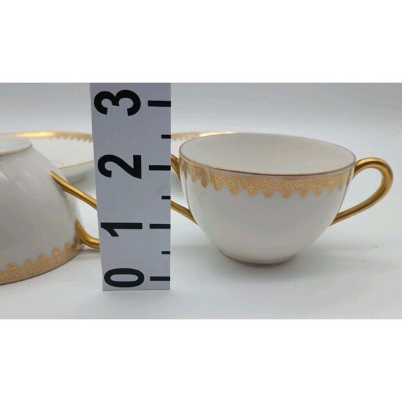 Tressemanes Voght Limoges Double Handle Tea Cups Saucer Set 8414 Gold T&V France - Picture 5 of 8